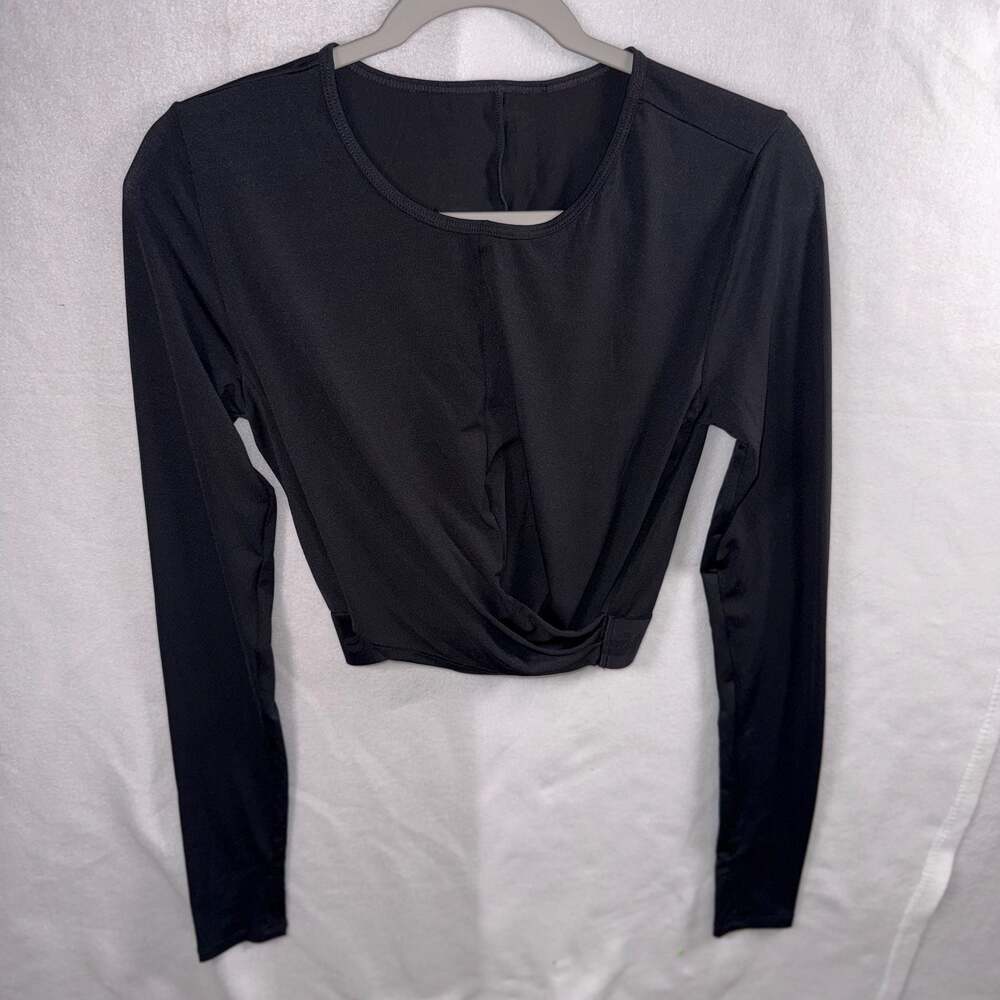 Fabletics Black Crop Wrap Blouse Medium
